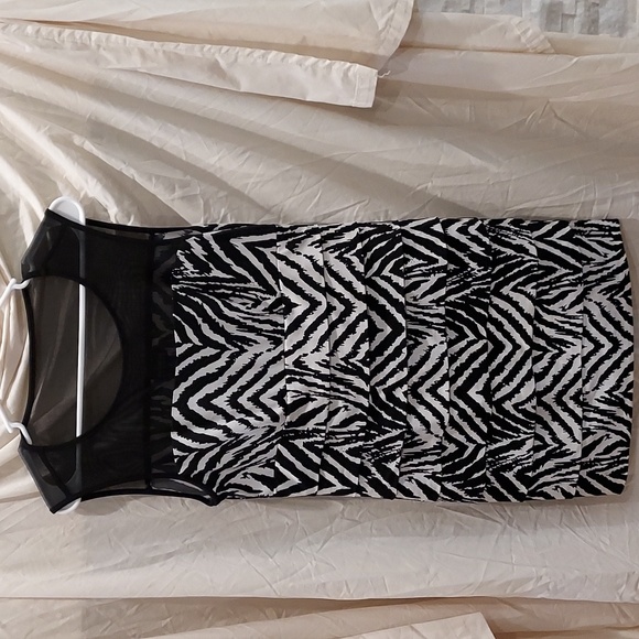 En Focus Zebra Striped Layered Front Skirt with Mesh Top Bodice Sleeveless Dress - Picture 2 of 8